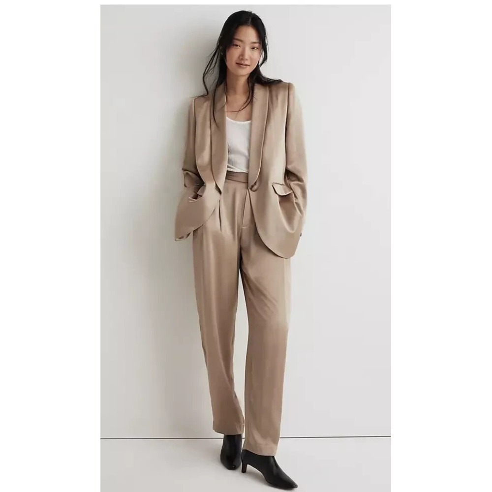 Madewell Satin Oversized Blazer Womens 4 Beige‎ Gold NN822